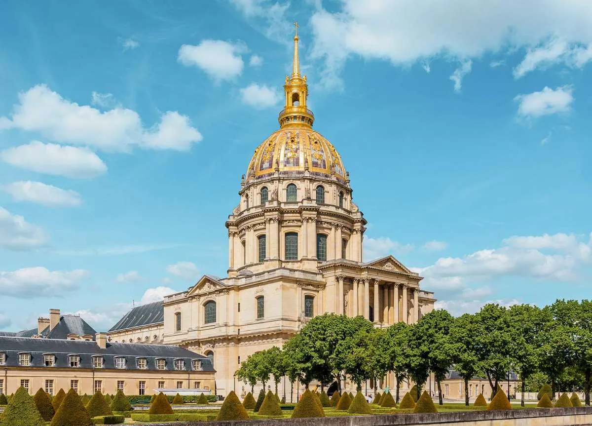 Golden dome of Les Invalides above Napoleon's tomb, a monumental museum in Paris, France