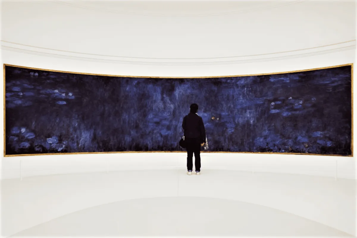 Monet Water Lilies panels curving around the oval room of the Orangerie museum in Paris