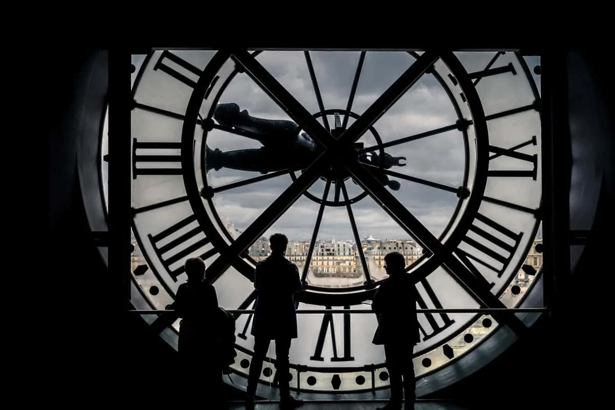 Ornate golden clock inside the Musee d'Orsay, one of the great museums in Paris, France